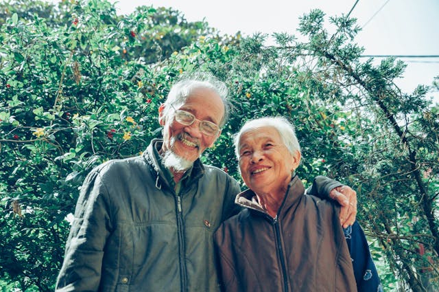 And elderly couple looking happy